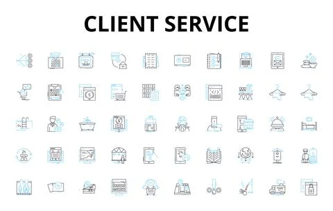 Client service linear icons set. Support, Help, Assistance, Compassion, Empathy Illustrazione stock