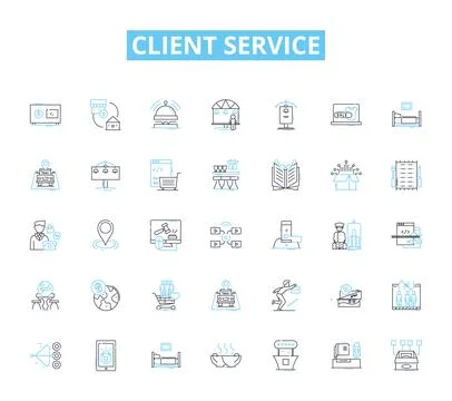 Client service linear icons set. Support, Help, Assistance, Compassion, Empathy Illustrazione stock