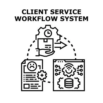 Client service workflow system delivering automated support Stock Illustration