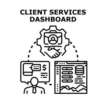 Client services dashboard managing customer relationship data analytics イラスト素材