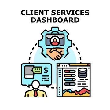 Client services dashboard managing customer relationship data analytics 스톡 일러스트