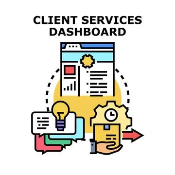 Client services dashboard managing digital customer solutions Stock Illustration
