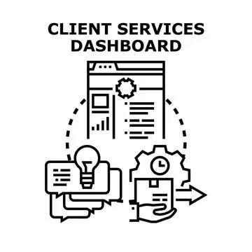 Client services dashboard managing digital customer solutions Stock Illustration