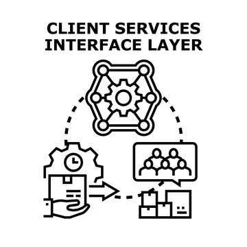 Client services interface layer connecting product and customers Stock Illustration