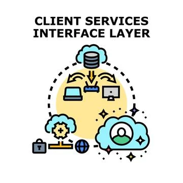 Client services interface layer managing data access Stock Illustration
