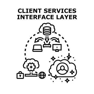 Client services interface layer managing data access Stock Illustration