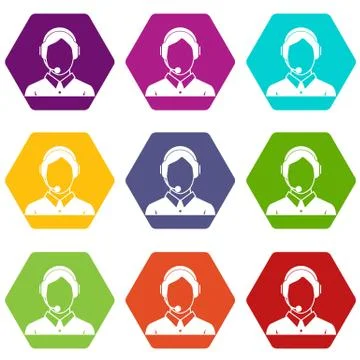 Client services , phone assistance icon set color hexahedron 스톡 일러스트