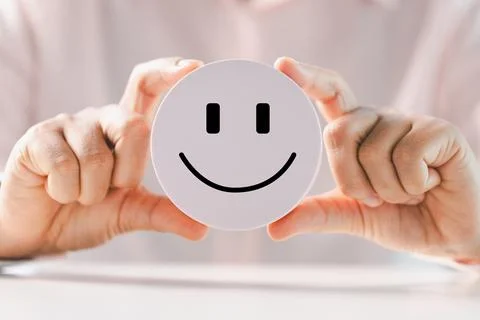 Client show feedback, smiley face sign. Service rating, satisfaction concep.. Stock Photos