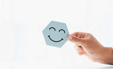 Client show feedback, smiley face sign. Service rating, satisfaction concep.. Stock Photos