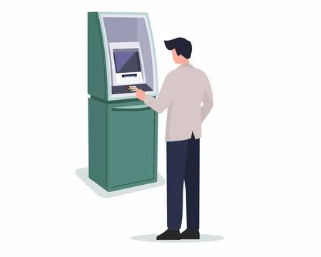 Client standing near ATM Machine and withdrawal cash digital bank service Stock Illustration
