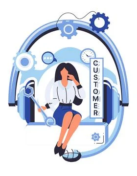 Client support. The call center is hub assistance, ready to resolve issues and Illustration