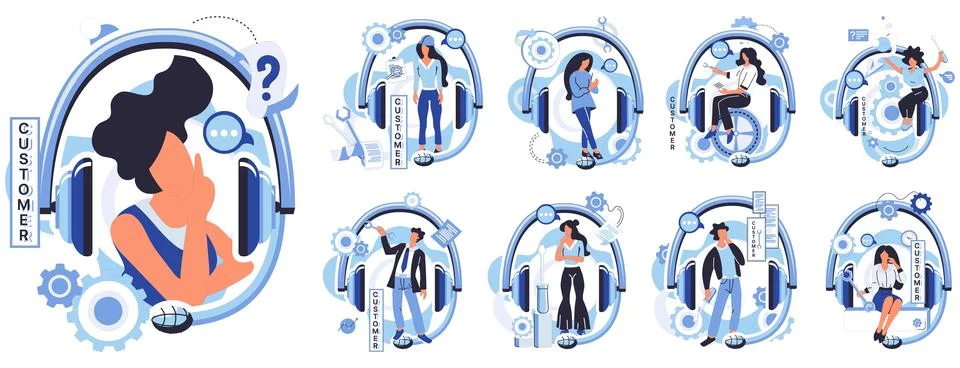 Client support. In digital era, client support bridges gap, offering online Ilustración de archivo
