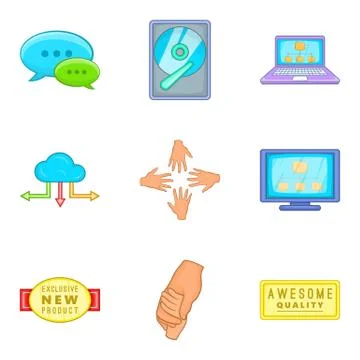 Client support icon set, cartoon style Stock Illustration