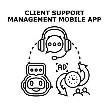 Client support management mobile app concept illustration Stock Illustration