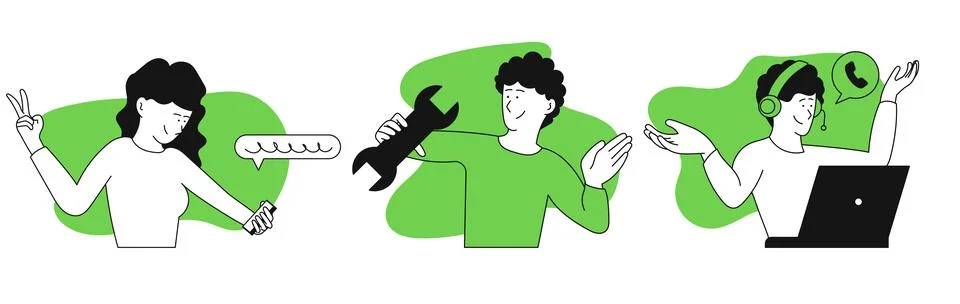 Client support set vector illustration concept. Customer service to help and  Illustrazione stock