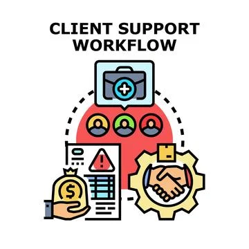 Client support workflow process for problem solving and service Stock Illustration
