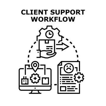 Client support workflow system problem resolution concept Stock Illustration