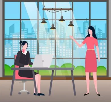 Client Talking to Secretary of Assistant in Office Stock Illustration
