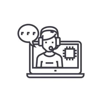 Client technical service concept vector thin line icon, symbol, sign Illustrazione stock