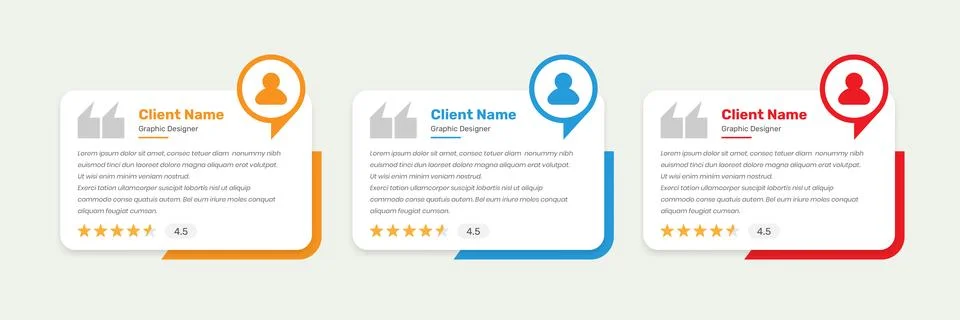Client testimonial and customer feedback card design for website Stock Illustration