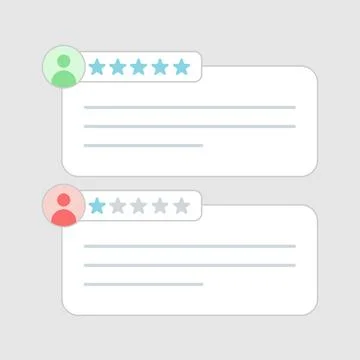 Client testimonial bad and good star review with text box Stock Illustration
