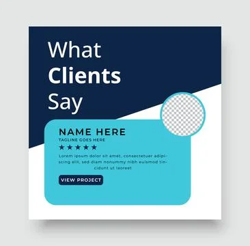 Client Testimonial Graphic with Photo Space and Project Button for Social Media Stock Illustration