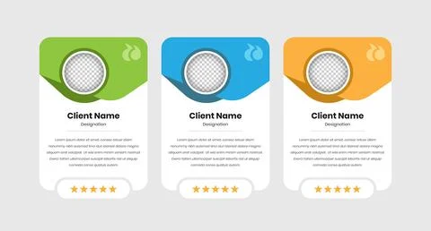 Client testimonial or feedback web ui card design with star rating Stock Illustration