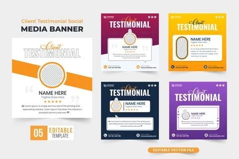 Client testimonial social media post vector collection with creative shapes.. Illustrazione stock