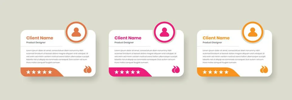 Client testimonials and feedback with star rating card element design for w.. Stock Illustration