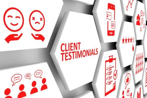 CLIENT TESTIMONIALS concept cell background 3d illustration 스톡 일러스트