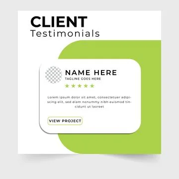 Client Testimonials graphic with rating and profile picture on white background Stock Illustration