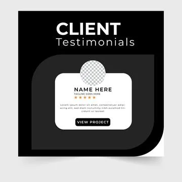 Client testimonials template with rating and name placeholder on dark background Stock Illustration