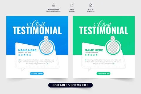 Client testimonials testimonial template vector with blue and green colors... Stock Illustration