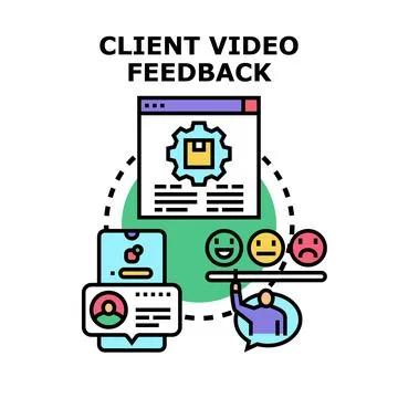 Client video feedback delivering online service evaluation Stock Illustration