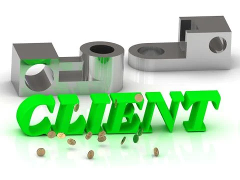 CLIENT- words of color letters and silver details on white background Stock Illustration