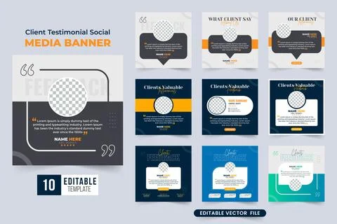 Client work review testimonial social media banner collection with colorful b 스톡 일러스트