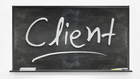 'Client' written on blackboard Stock Photos