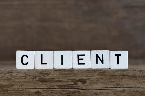 Client, written in cubes Stock Photos