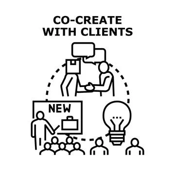 Clients actively co creating value idea development process Stock Illustration