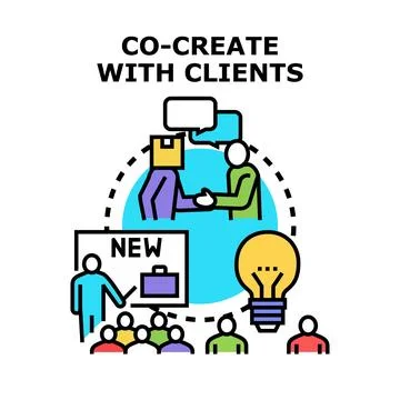 Clients actively co creating value idea development process Stock Illustration