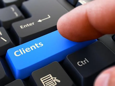 Clients - Concept on Blue Keyboard Button Stock Illustration
