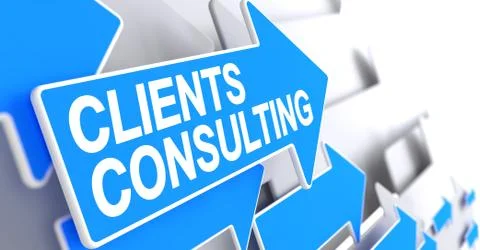 Clients Consulting - Text on the Blue Pointer. 3D. 스톡 일러스트