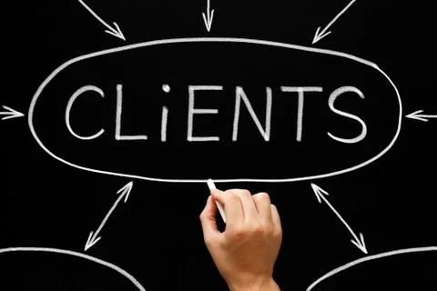 Clients flow chart blackboard Stock Photos