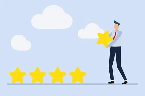 Clients leave five star rating and positive feedback flat illustration isolated Stock Illustration