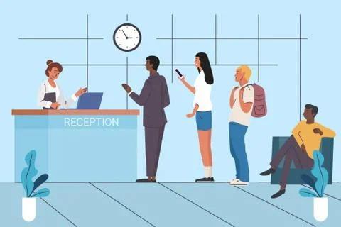 Clients waiting in queue flat vector illustration Stock Illustration