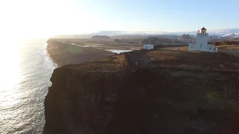 Cliff and lighthouse in Iceland Stock Footage 76048755