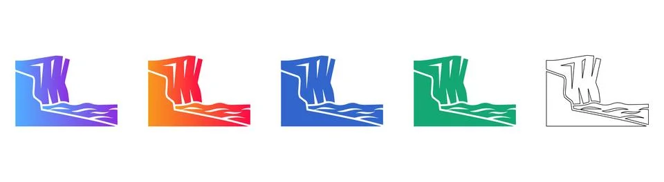 Cliff and Ocean Wave Icon Set for Travel and Nature icon set Stock Illustration