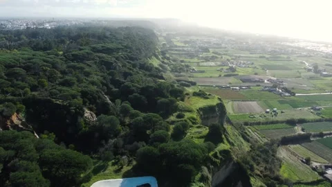 Cliff and Trees Aerial View with some Morning Mist, Portugal Video stock 145359487