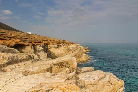 Cliff to Beach with Ocean Horizon at Cap Zebib, Bizerte, Tunisia Stock Photos