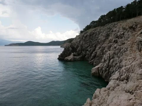 Cliff At Coastline In Croatia With Forest Stock Photos